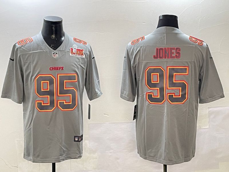 Men Kansas City Chiefs 95 Jones Grey 2025 Nike Vapor Limited NFL Jersey style 2102